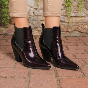 POUR LA VICTOIRE Charleston Green/Black Patent Leather Ankle Boots, 7.5